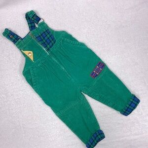 Vintage choozie green cordoroy plaid accent zip front overalls 18m